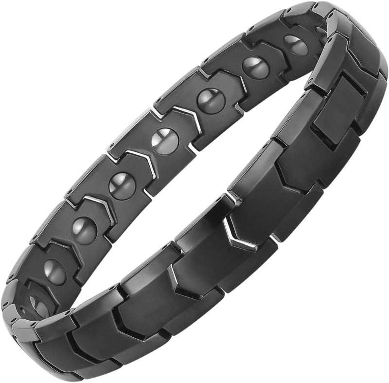 PUJANE Magnetic Hematite Bracelets for Men Women 316L Stainless Steel Power Balance Energy Magnets Stones Bracelet Jewelry Gift with Adjustment Tool - Image 1